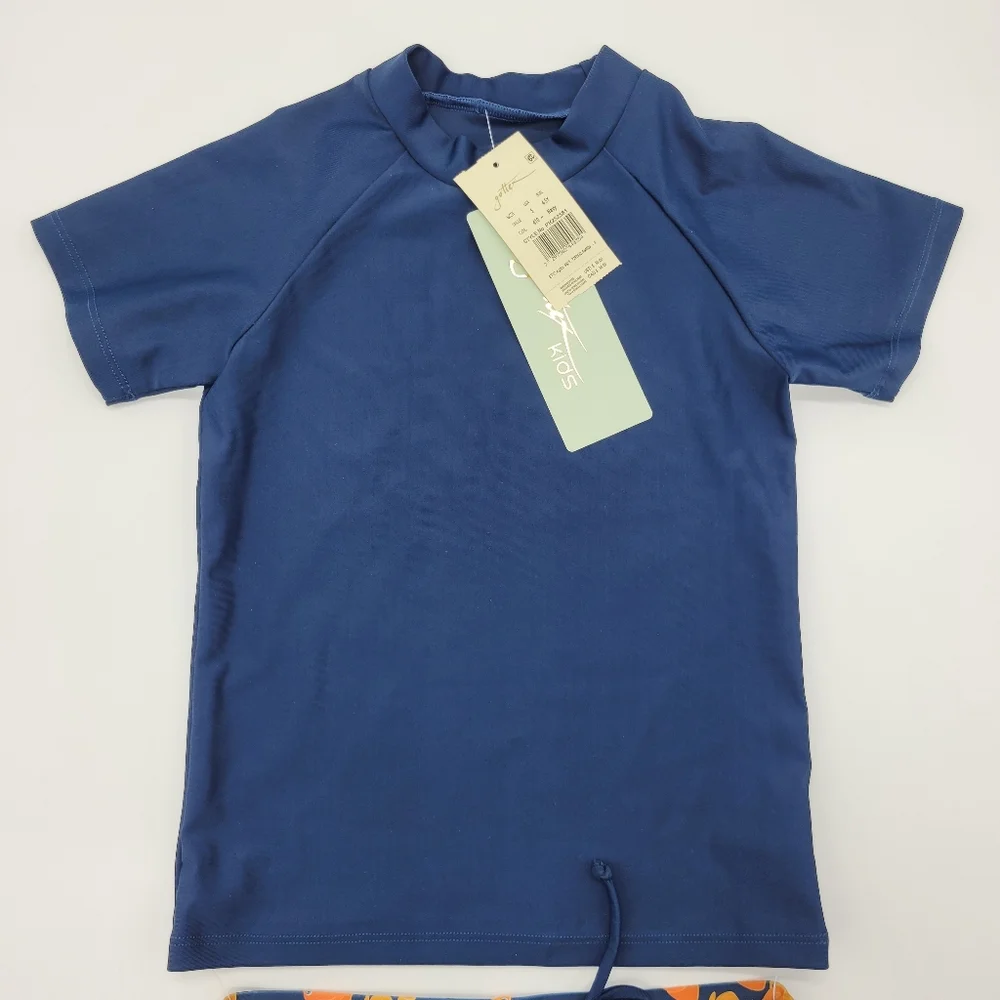 Gottex Kids Swin Set Navy Orange Fish Short Sleeve Shorts Boys Size 5 NEW